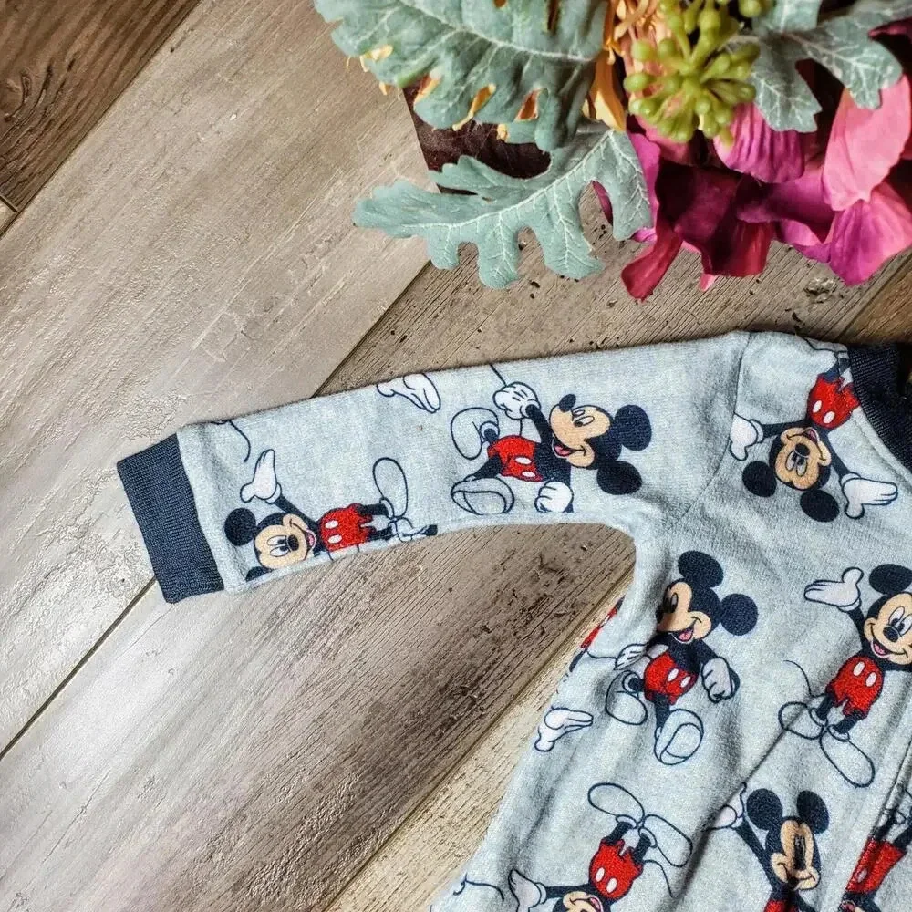Disney Baby Gray Mickey Mouse One Piece PJ Pajamas Size 6m
